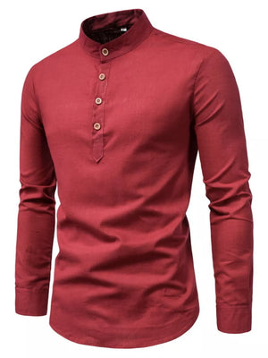 Navy Blue Men's Plus Size Casual Mandarin Collar Shirt