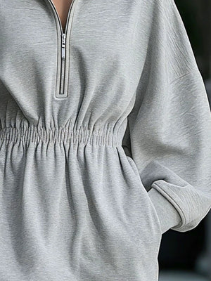 athleisure sweater dress in blush pink with hooded