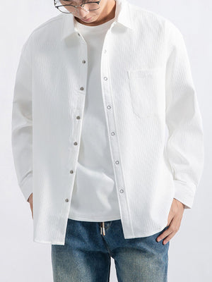 button-down shirt in Khaki with chest pocket and hip-length