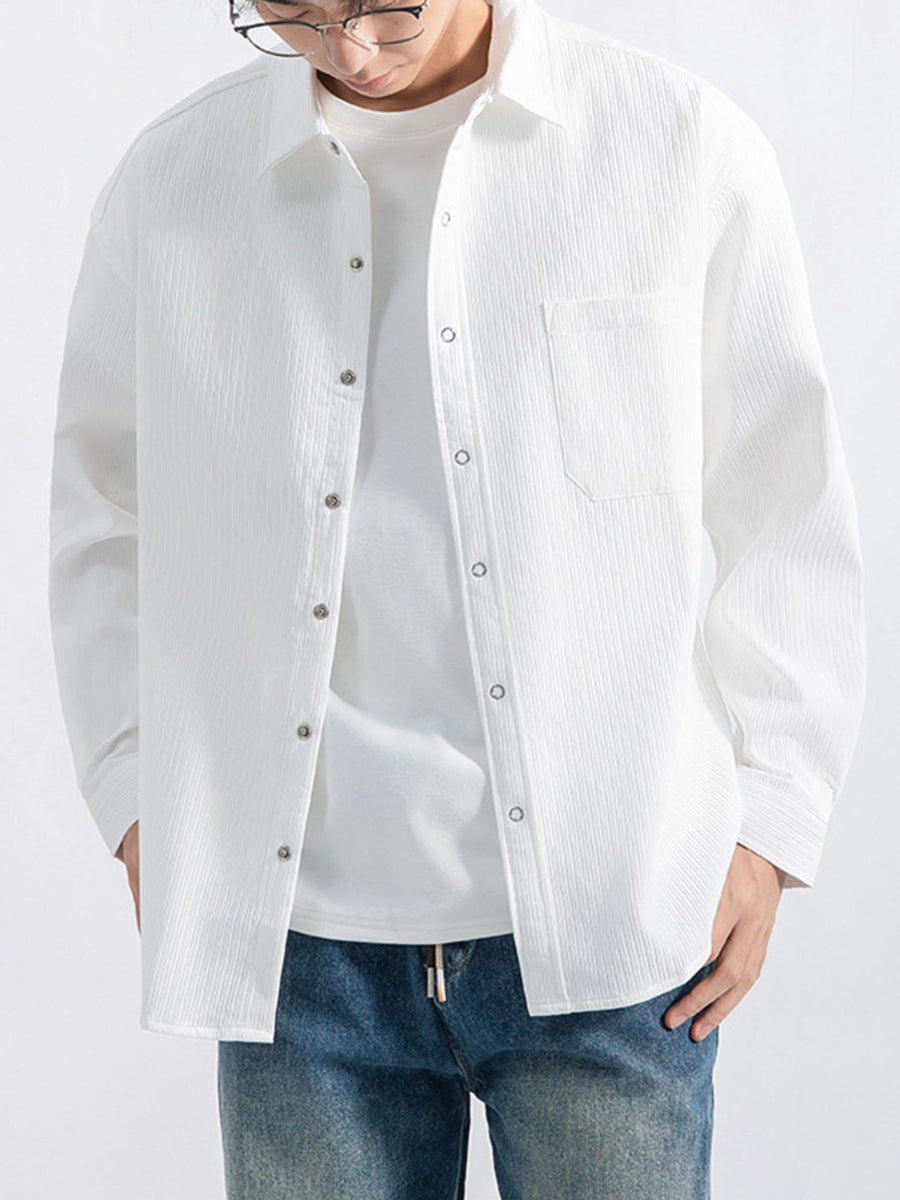 button-down shirt in Khaki with chest pocket and hip-length