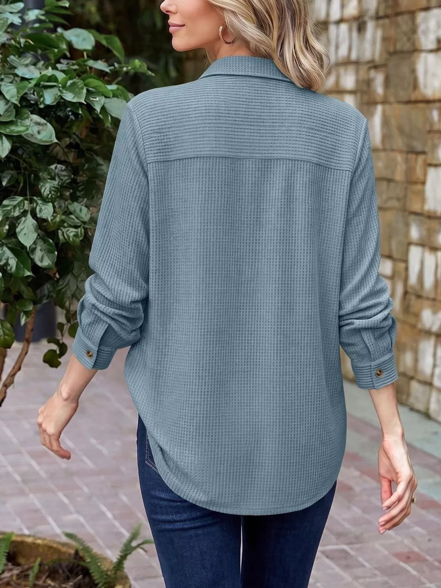 classic button-down shirt in Dusty Blue with collared