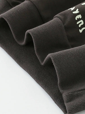 Coffee brown cotton blend sweatshirt with graphic detail and ribbed cuffs.