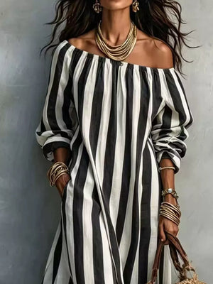 Sky Blue maxi dress with pullover and striped