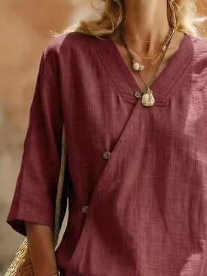 Surplice 3/4 Sleeve Blouse in White