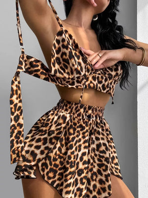 brown lounge set featuring three-piece set and leopard