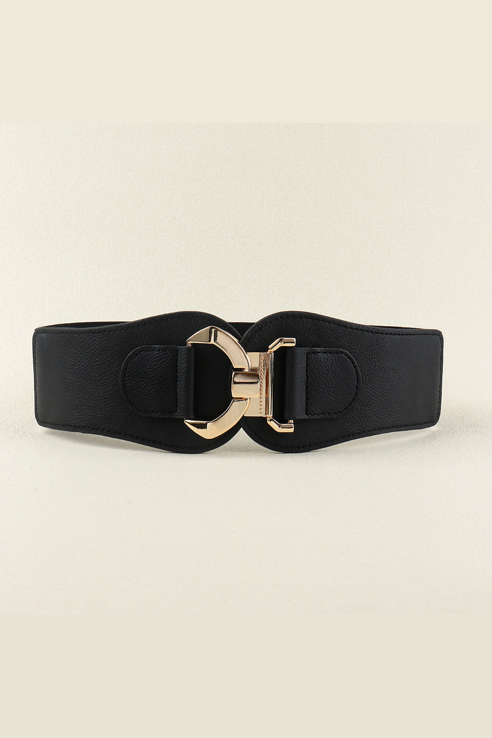 Black elasticated corset belt with gold sculpted buckle detail