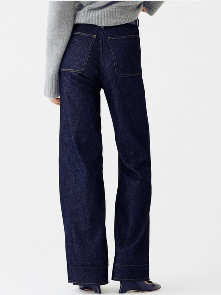 85% cotton, 15% polyester Care instructions: Machine wash cold jeans in Dark Gray with wide-leg silhouette