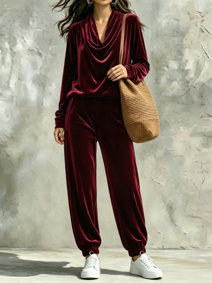Purple Cowl Neck Top And Joggers Set