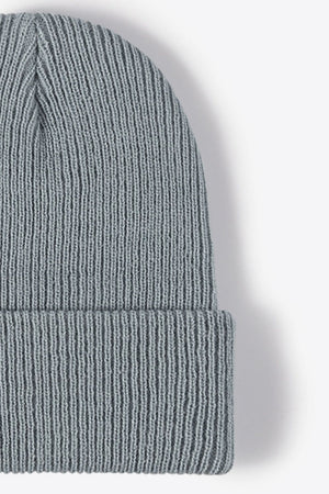 Ribbed knit beanie in steel, acrylic, with a cuffed hem.
