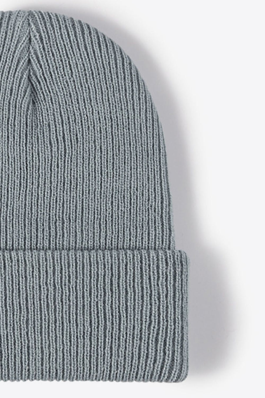 Ribbed knit beanie in steel, acrylic, with a cuffed hem.