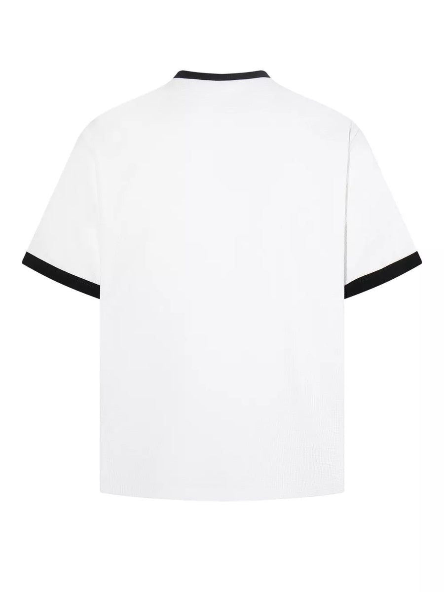 black t-shirt featuring graphic print and graphic-print