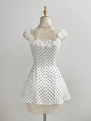 Polka Dot Lace Trim Mini Dress option 5