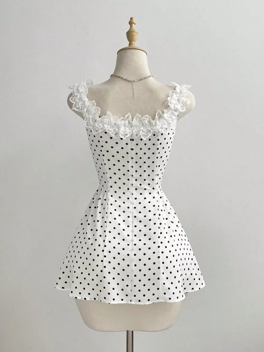 Polka Dot Lace Trim Mini Dress option 5