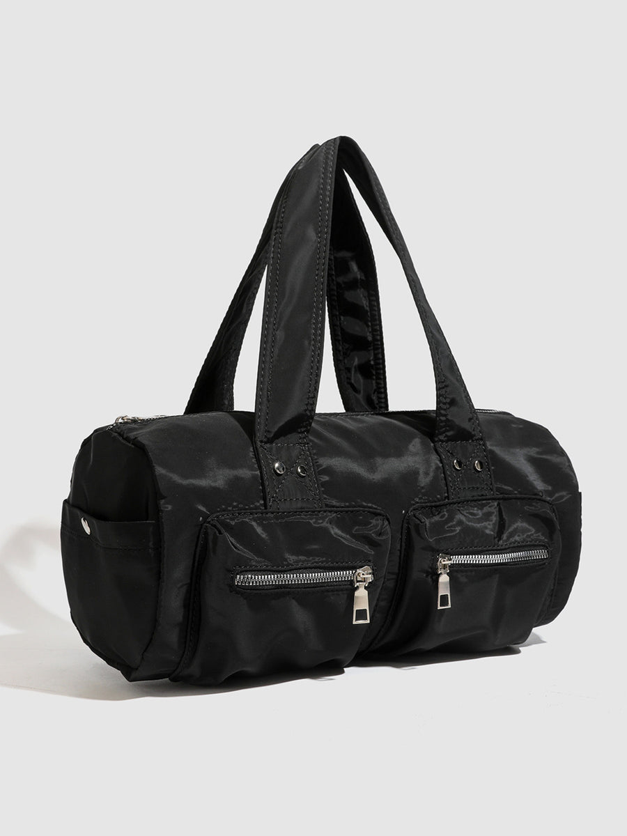 black with handbag with dual top handles