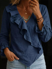 Dark Green blouse with frill and long sleeve