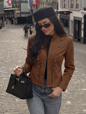 Coffee Brown jacket with cropped and open-front
