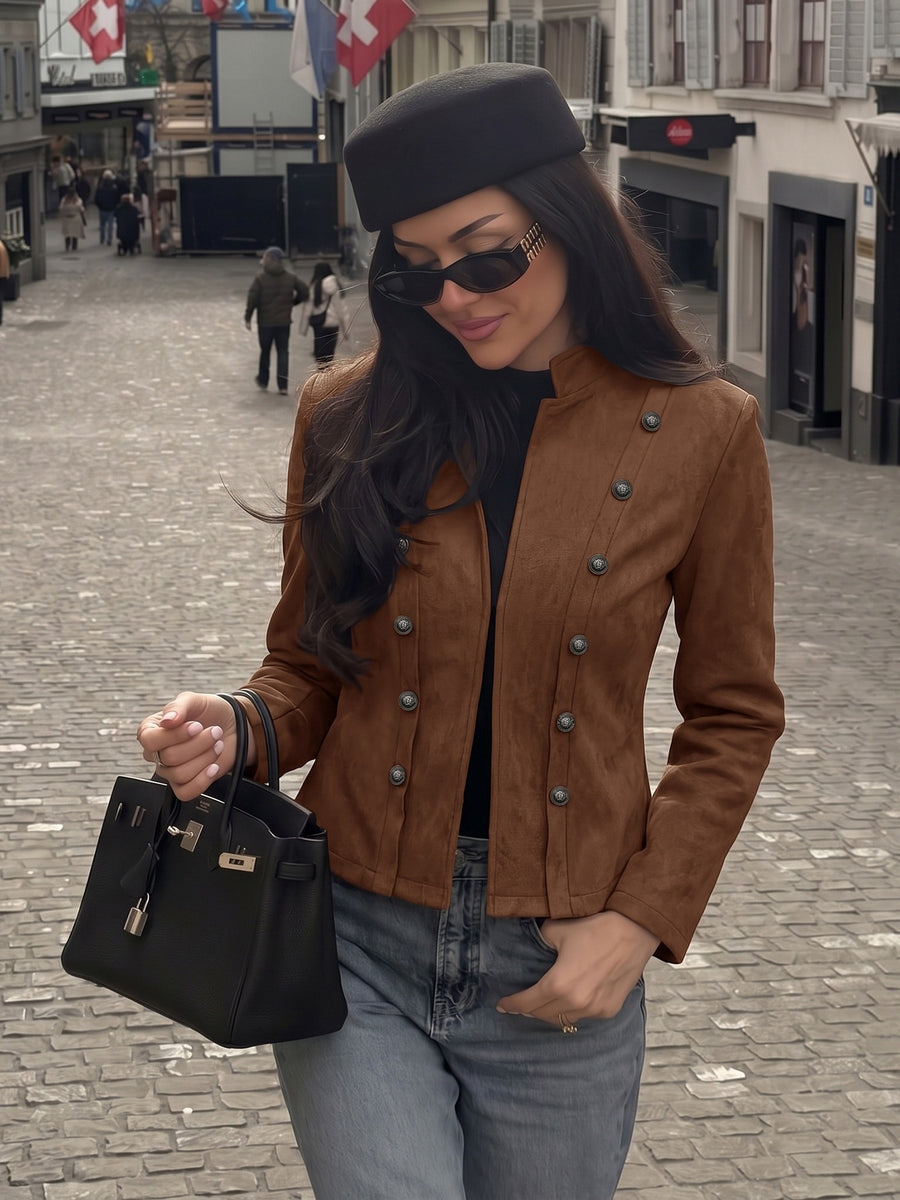 Coffee Brown jacket with cropped and open-front