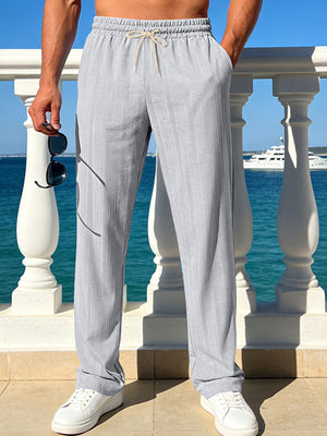 Men's Casual Striped Drawstring Pants Plus Size in Gray
