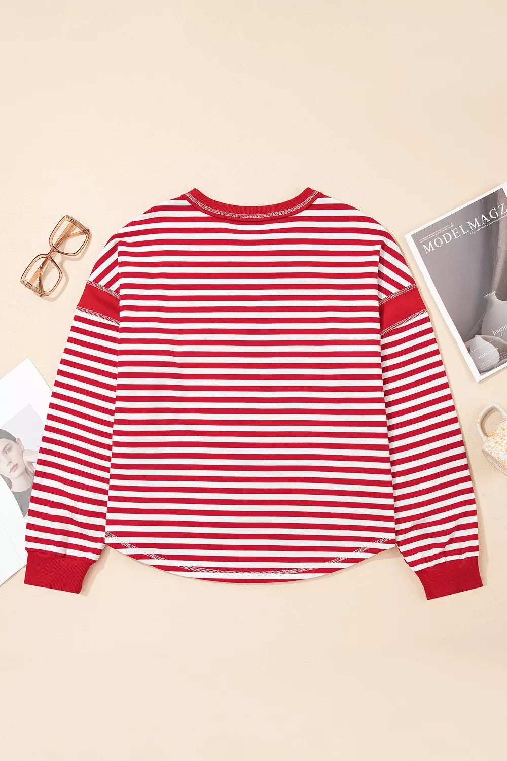 red sweatshirt with stretch and long sleeve