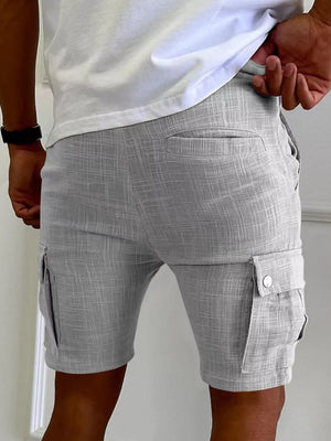 Light Gray with Men's Full Size Drawstring Casual Cargo Shorts