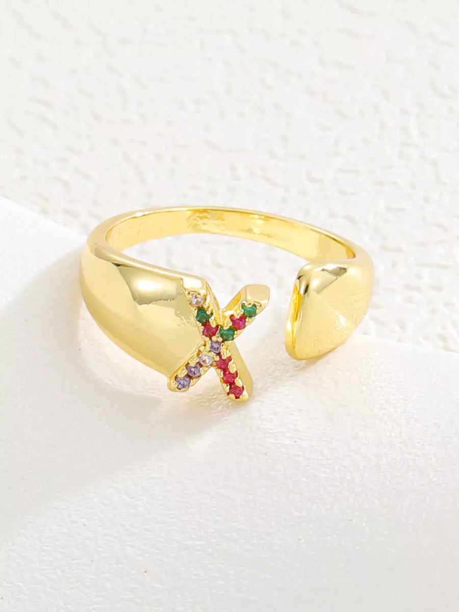 18k Gold-plated Zircon Letter Ring in O with gold-plated