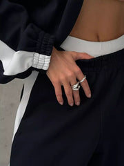 Zip Up Long Sleeve Outerwear And Pants Set in Black