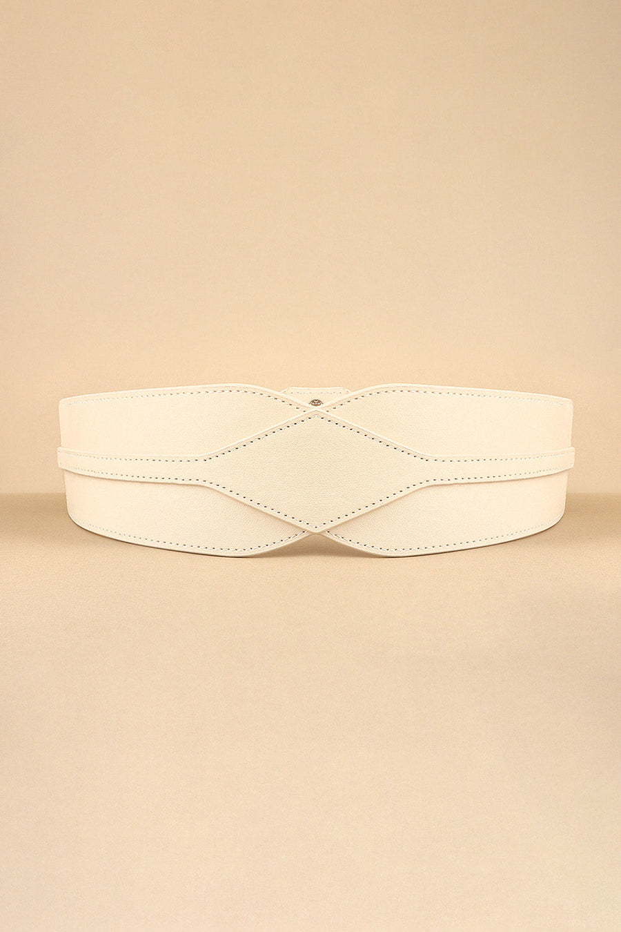 Ivory elastic belt with sculpted waist detail and crisscross front design