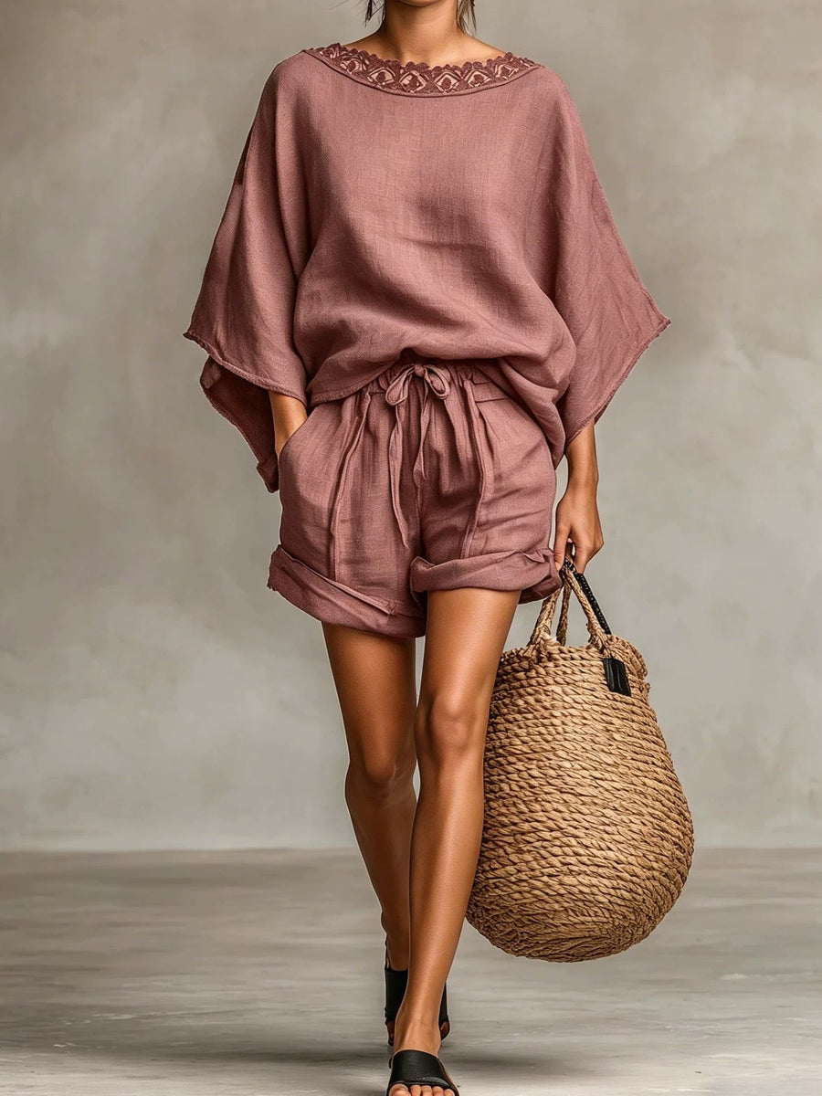 Burgundy pajama set with oversized and short sleeve