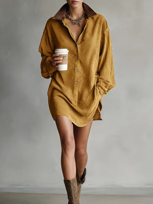 modern shirt dress in Caramel with collared