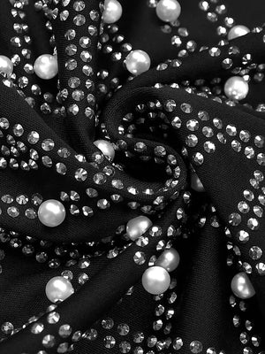 Rhinestone Pearl One-shoulder Mermaid Maxi Dress in black