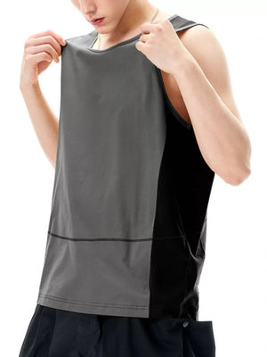 Men's grey and black color block tank top with a comfortable fit.