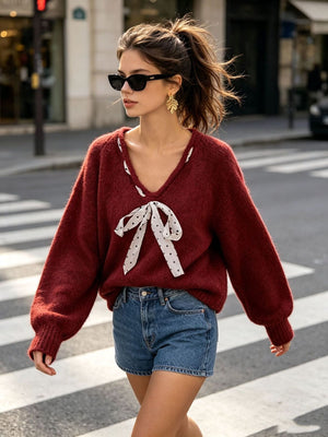 v-neck sweater in ivory with v-neck and long sleeve