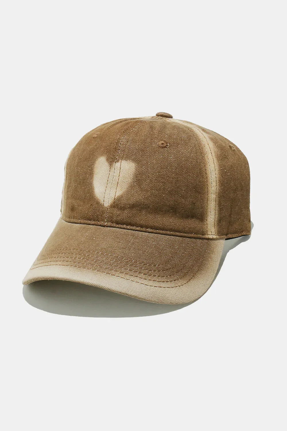 Caramel bleached heart baseball cap with distressed details