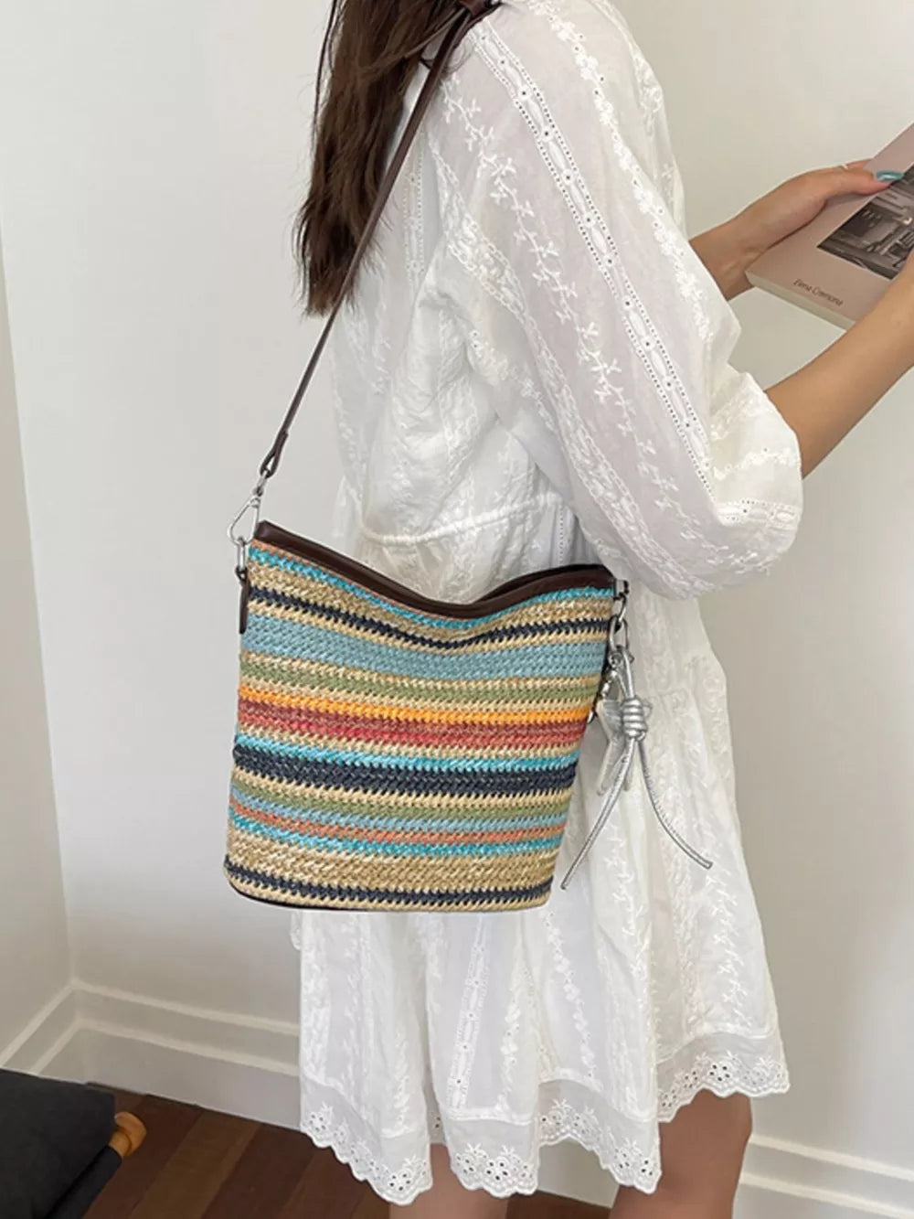 crossbody bag featuring striped in light blue with Polyester Imported Size &amp texture