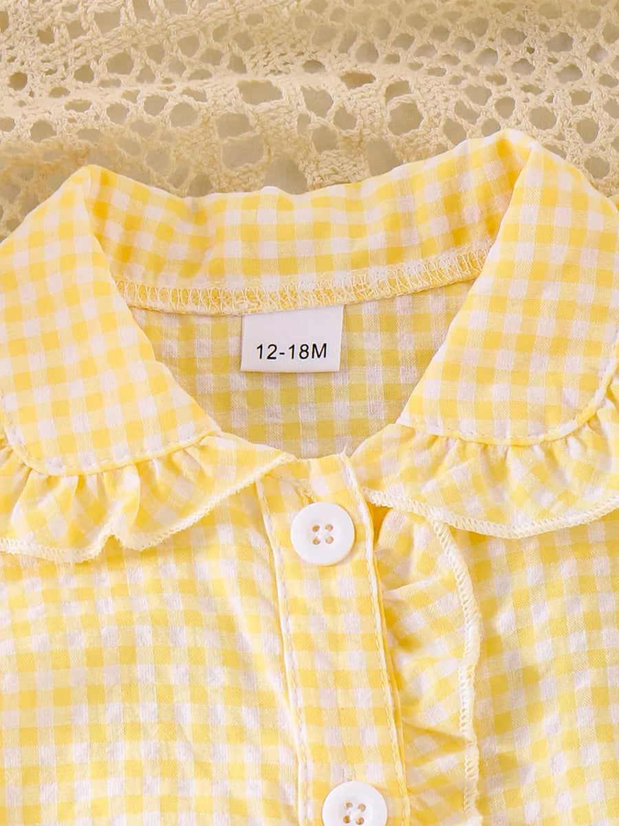 White Children's Gingham Ruffle Collar Sleeveless Shirt