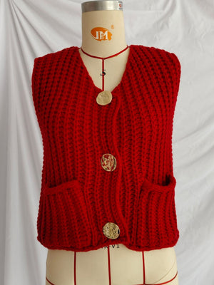 navy blue sweater vest with buttoned and sleeveless