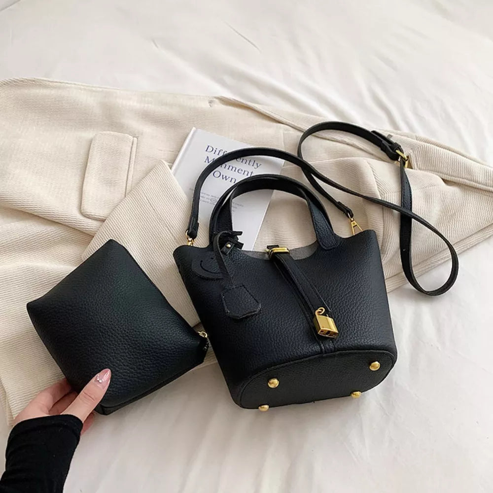 White Bucket Crossbody Bag With Lock Detail