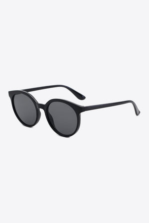 Black round frame sunglasses with dark lenses