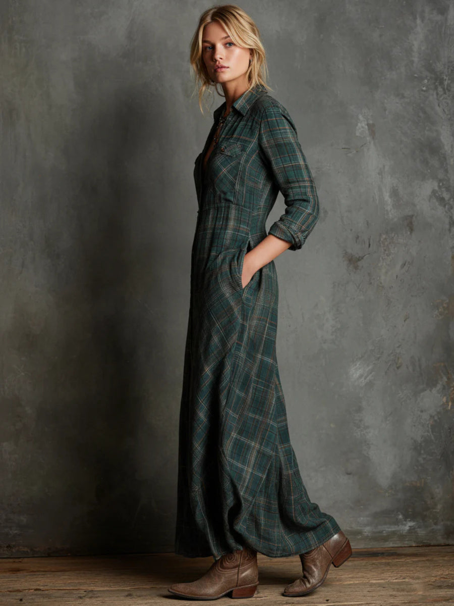 teal shirt dress featuring buttoned and plaid