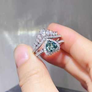 2 Carat Heart-shaped Crown 925 Sterling Moissanite Ring Set in Turquoise