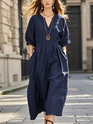 100% polyester Care instructions: Machine wash cold midi dress in Blue with A-line silhouette