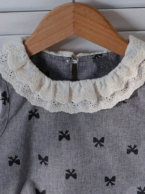 Children's Bow Print Lace Trimmed Top And Skirt Set in this colorway