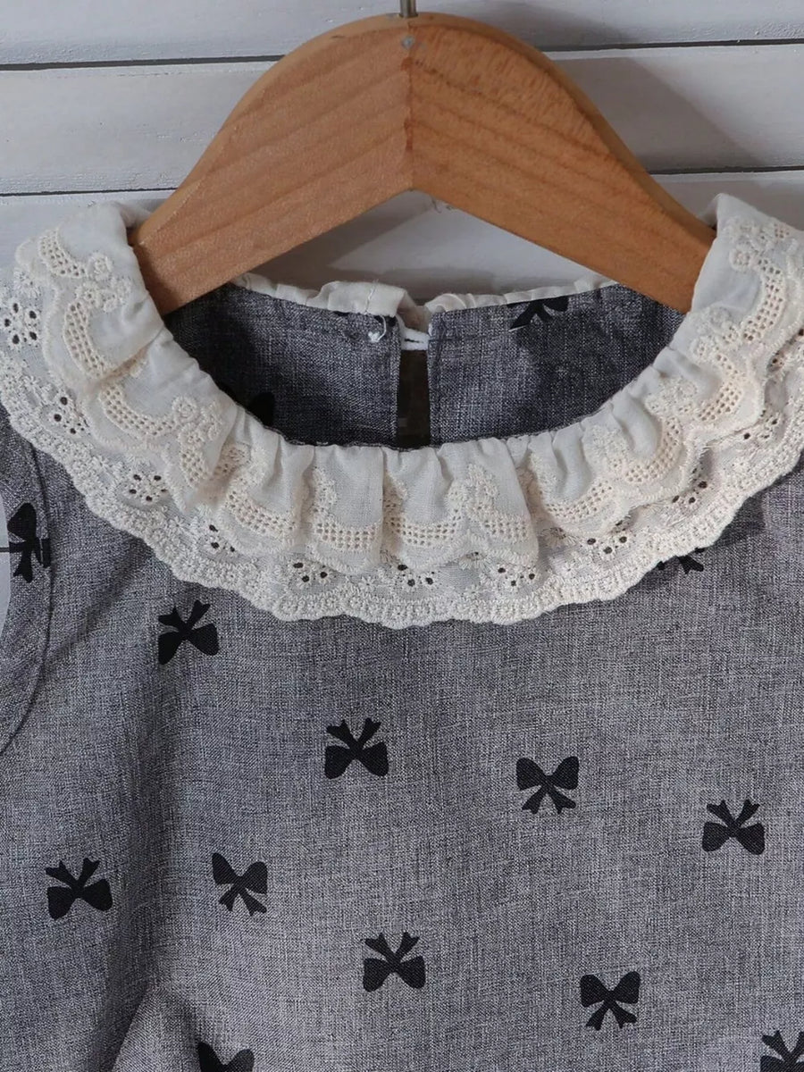 Children's Bow Print Lace Trimmed Top And Skirt Set in this colorway