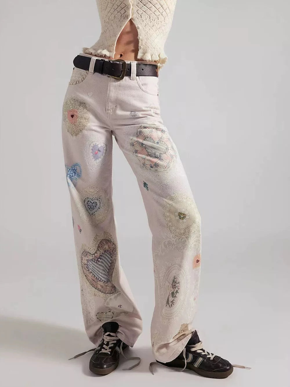 wide-leg jeans in cream featuring high-waisted and flared fit