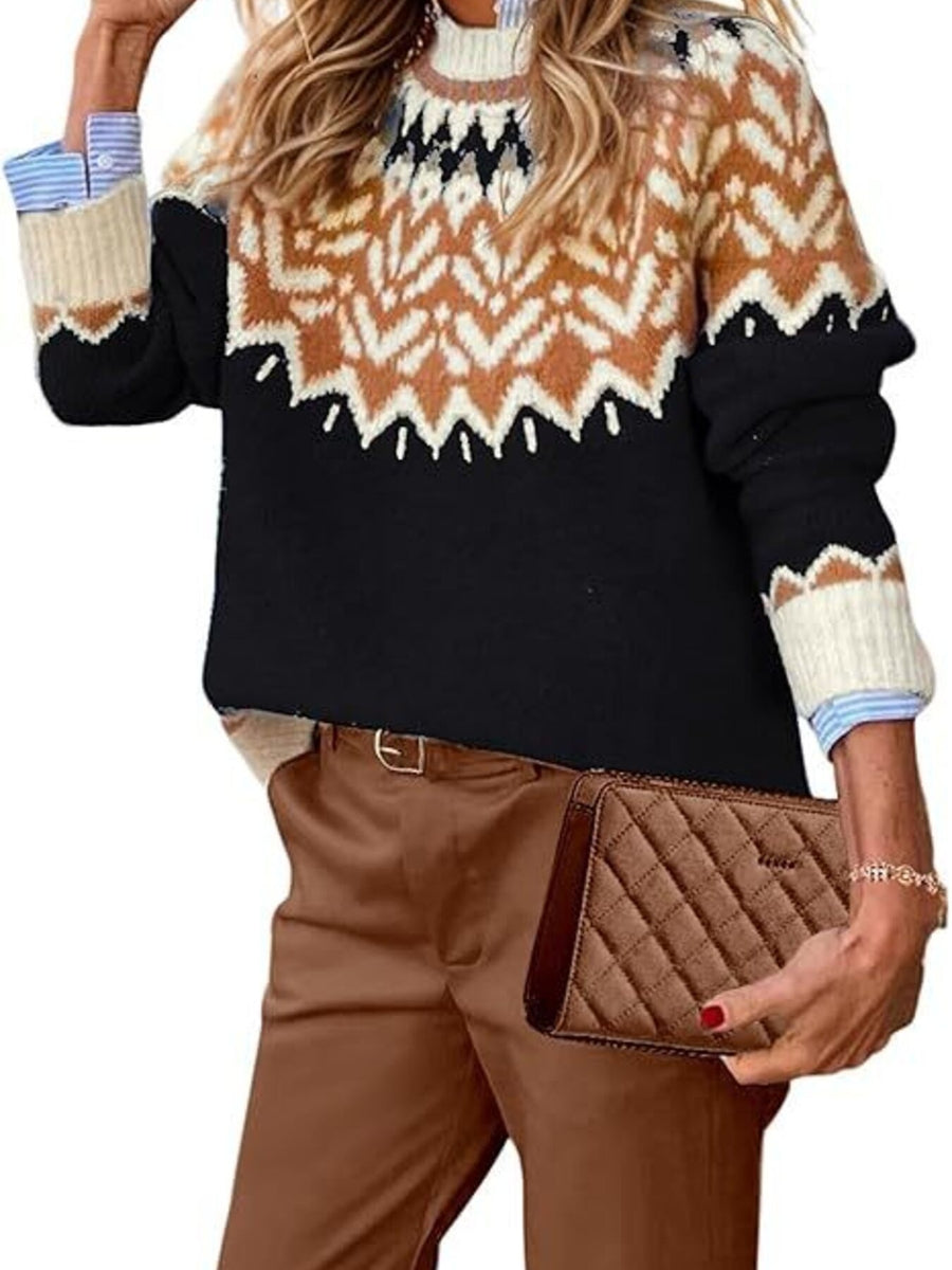 Apricot relaxed pullover sweater with crew neck