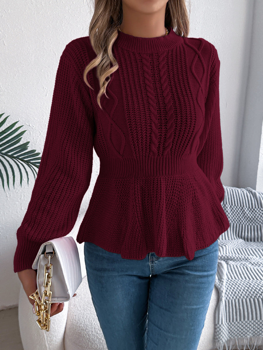 blush pink pullover sweater featuring cable-knit and cable knit