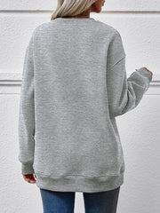 Grey polyester drop shoulder sweatshirt with crewneck and ribbed cuffs and hem.