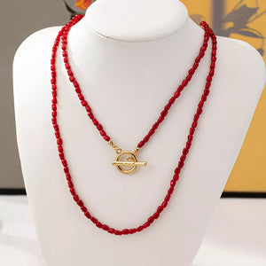 Synthetic Pearl,18K Gold-Plated,Alloy Care instructions: Avoid wearing during ex necklace in burgundy with not applicable