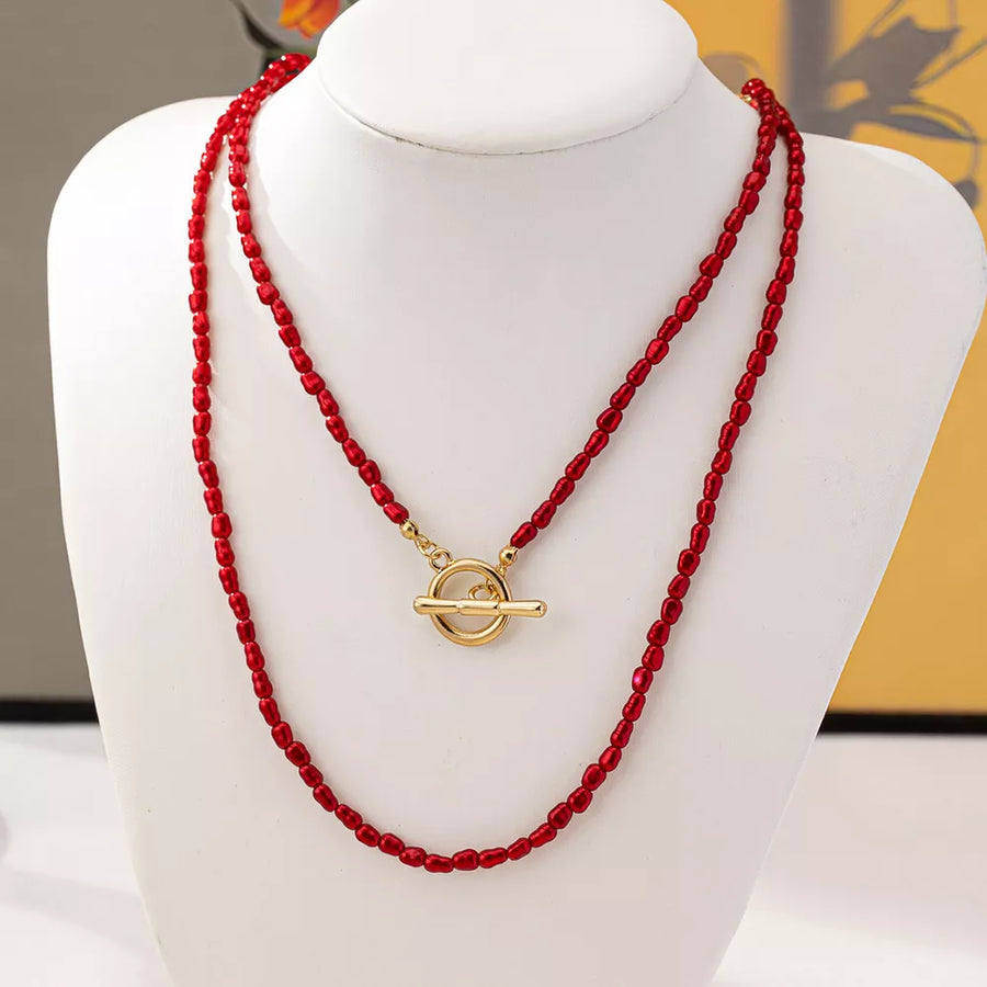 Synthetic Pearl,18K Gold-Plated,Alloy Care instructions: Avoid wearing during ex necklace in burgundy with not applicable