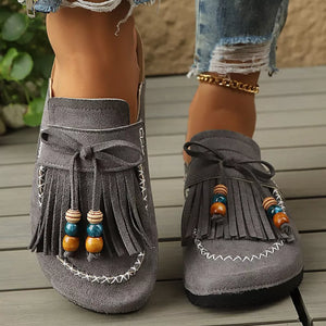 Tassel Round Toe Slip-ons in Black